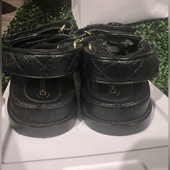 Authentic CHANEL CC Buttons  Caviar Skin Dad Sandals 37 Black No Box - Picture 6 of 10